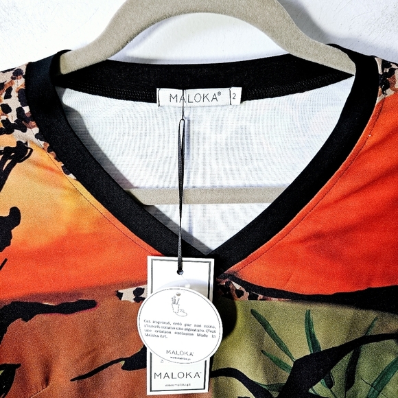 NWT Maloka Magic Safari Dress Size 2 US S Jungle Animal Print V Neck - Picture 5 of 5